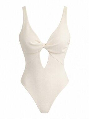 Shade & Shore Women's Twist-Front High Leg Cheeky One Piece White Sz M NWT
